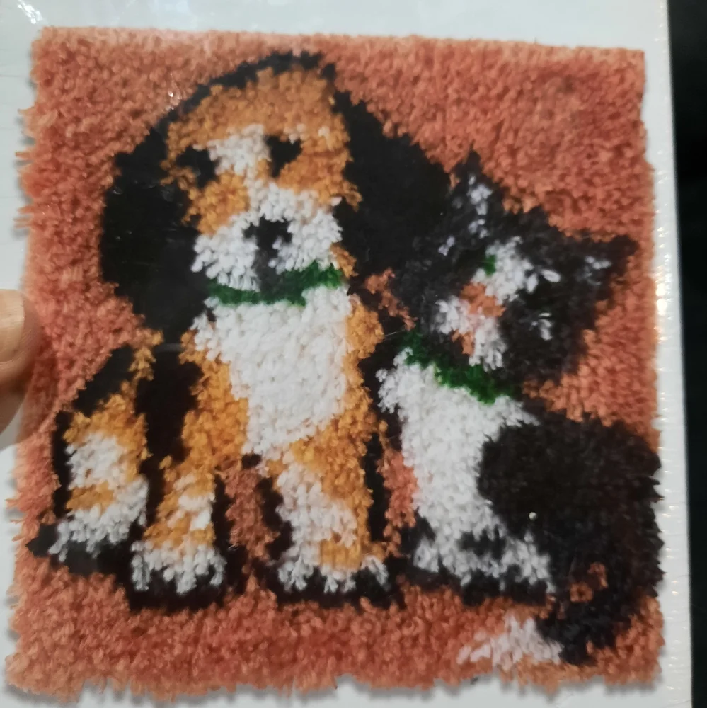 Vtg 70s new Latch Hook kit puppy & kitty Wonderart